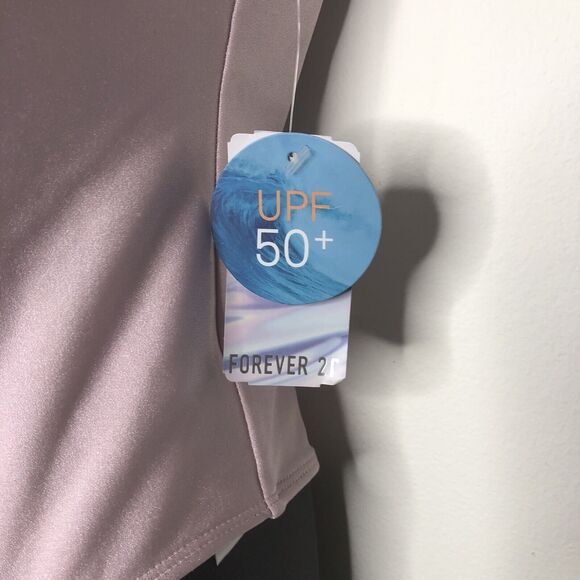 Get Salty One Piece Swimsuit NEW FOREVER 21 UPF 50+ Medium Pink Silver Mesh - Picture 2 of 8